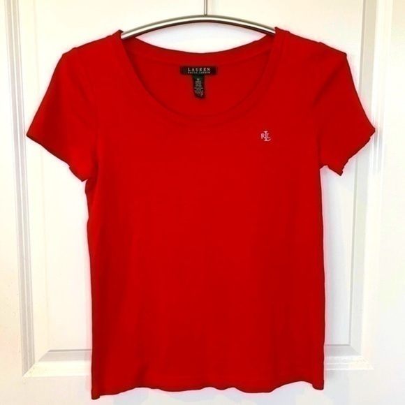 LAUREN RALPH LAUREN | Women’s RL Embroidered Logo Red Shirt Size Medium - Picture 1 of 7
